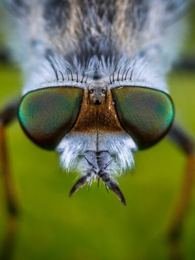 Zbliżenie na złożone oczy owada.