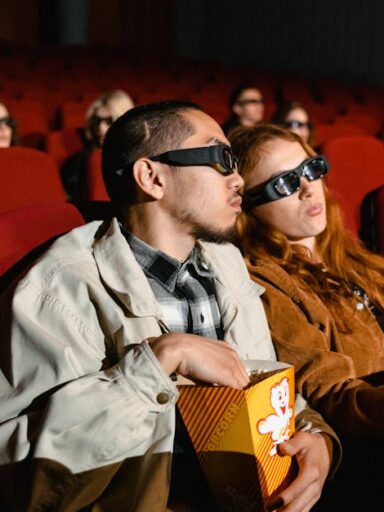 Widzowie w okularach 3D podczas seansu filmowego